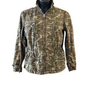 GAP Women's Size Large Olive Green Camo Utility Jacket Coat Multi Pockets Zip